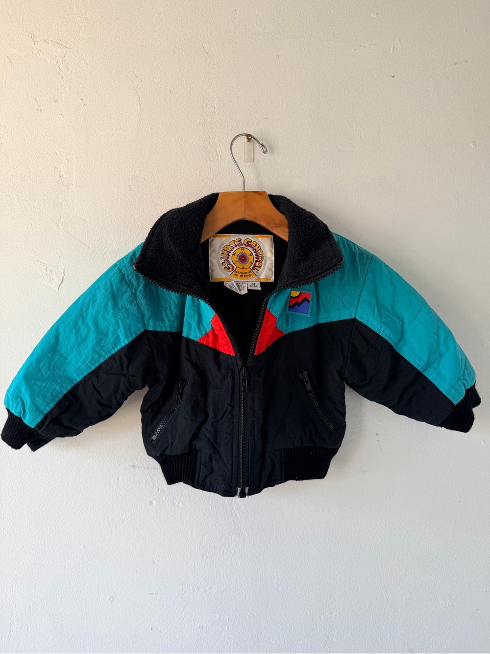 Kids Colorblock  vintage Puffer Jacket - Black & Teal
